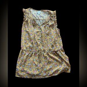 Mossimo Floral Sleeveless Blouse With Drawstring Belt and Flare Bottom